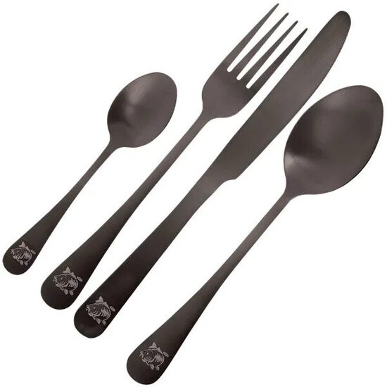 NGT 4pc Cutlery Set - Matt Effect Fork, Knife, Spoon and Tea Spoon in Neoprene Case