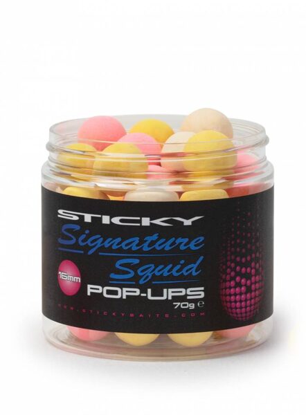 STICKY SIGNATURE SQUID POP UPS, Trīs krāsu kalmāra peldošo boilu jeb pop up mix - 12,14,16mm