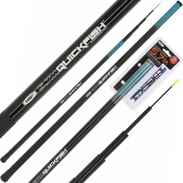 NGT Quickfish Combo - 5.7m Elasticated Pole with Rig & Disgorger / Ātrā makšķere - 5.7m ar auklu, pludiņu un atāķotāju