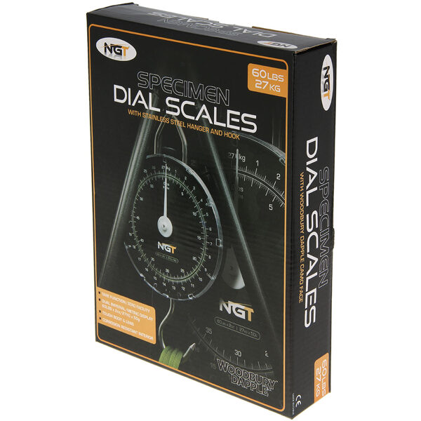 NGT Specimen Dial Scales w/ Stainless Steel Hanger and Hook / Rokas Svaru Komplekts līdz 27 kg / 60lbs