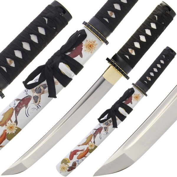 Koi dizaina Tanto zobens - Roku darinājums + statīvs / Hand Made Tanto Sword Set 132 Koi design