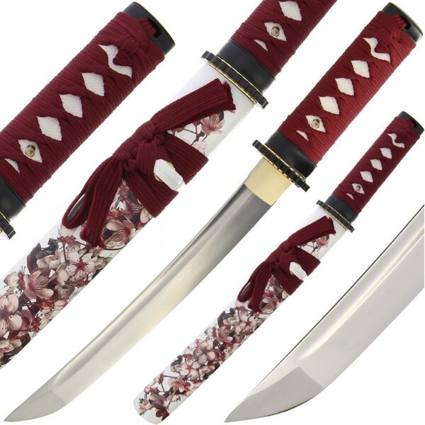 Ziedu dizaina Tanto zobens - Roku darinājums + statīvs / Hand Made Tanto Sword Set 149 Blossom design