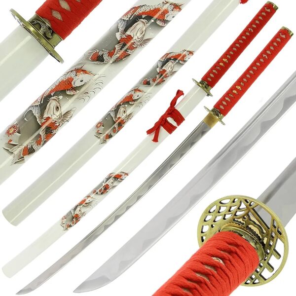 Koi dizaina zobens - Roku darinājums + statīvs, Hand Made Sword Set 374 Koi design