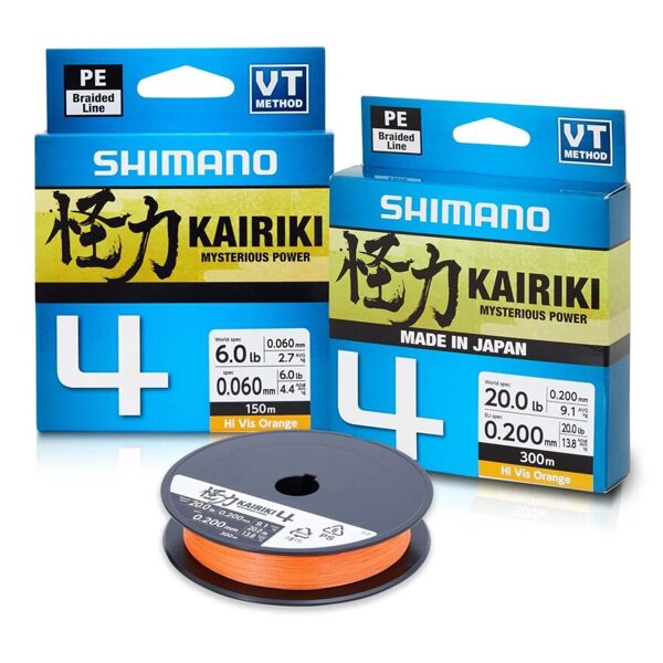 SHIMANO Kairiki 4 - 300m Orange, Oranža pītā 4 dzīslu aukla - Dažādi izmēri