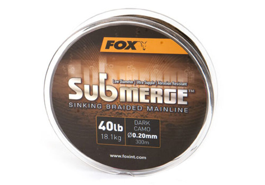 FOX Pītā Aukla / šoklīderis, Submerge Sinking Braided Mainline - Camo 55Lb, 40lb un 25lb -  300m