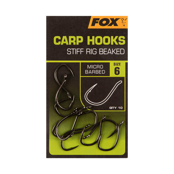 FOX Carp Hooks Stiff Rig beaked Micro Barbed , Āķi ar izliektu aci un ieliektu galu