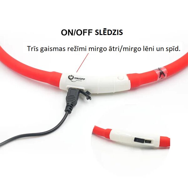 USB Silikona kakla siksnas ar LED, USB lādējamas - dažādi izmēri un krāsas 