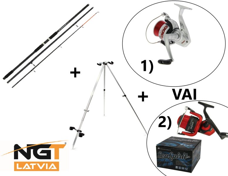 Jūras makšķerēšanas komplekts, Oceancast kāts + Jūras Spole MAR7000 + Jūras statīvs 
