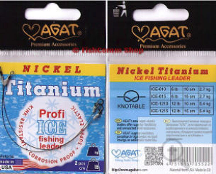 Agat Nickel Titanium Profi ICE fishing leader 12lb(5.4kg)/15см pavadiņa ziemas makšķerēšanai - 2gb