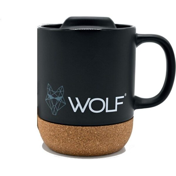 Wolf Black Ceramic Mug, Melna keramiska krūze ar vāku