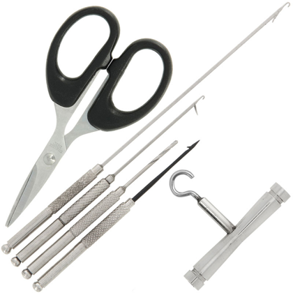 NGT Deluxe 6pc stainless steel baiting tools, 6 daļ. komplekts - adatas, urbītis, šķēres, mezglu vilcējs